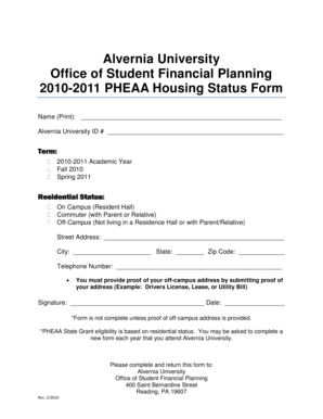 2010-2011 PHEAA Housing Status Form