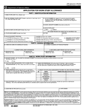 VA Form 22-8691 Application for Work-Study Allowance