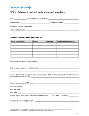 PCP to Behavioral Health Provider Communication Form