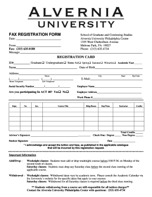 Alvernia University Fax Registration Form