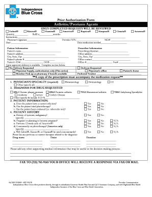Prior Authorization Form for Arthritis/Psoriasis Agents