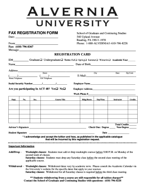 Alvernia University Fax Registration Form