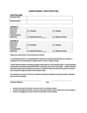 Alvernia University Direct Deposit Form