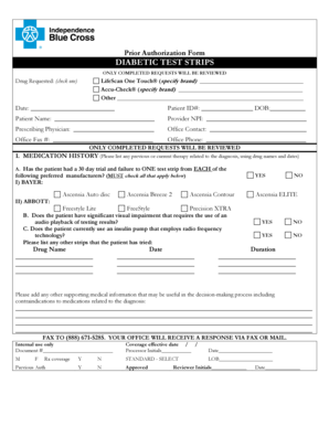 Diabetic Test Strips Prior Authorization Form
