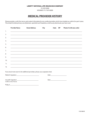 Medical Provider History Form