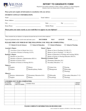 Intent to Graduate Form