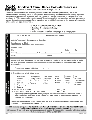 Dance Instructor Insurance Enrollment Form