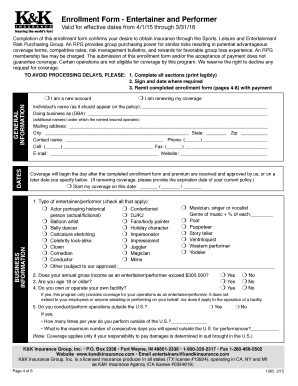 Entertainer and Performer Insurance Enrollment Form