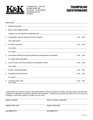 Trampoline Insurance Questionnaire