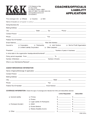 Coaches and Officials Liability Insurance Application