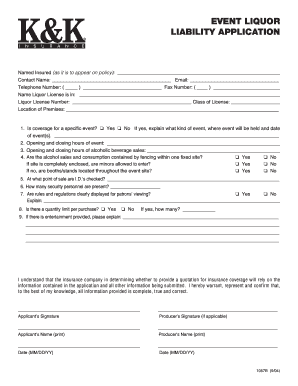 Event Liquor Liability Application