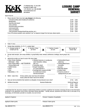 Leisure Camp Insurance Renewal Application