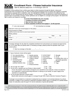 Fitness Instructor Insurance Enrollment Form