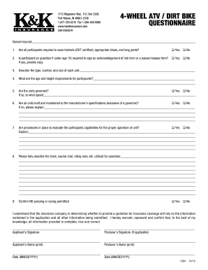 ATV/Dirt Bike Insurance Questionnaire