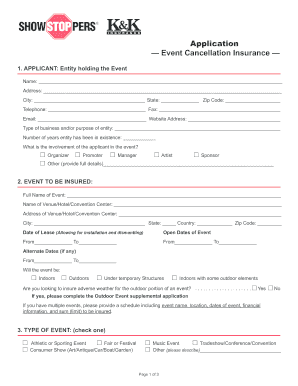 Event Cancellation Insurance Application