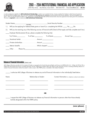 2013-2014 Institutional Financial Aid Application