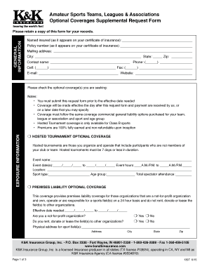 Amateur Sports Teams Supplemental Insurance Request Form