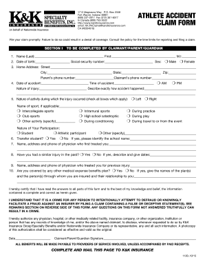 Athlete Accident Claim Form