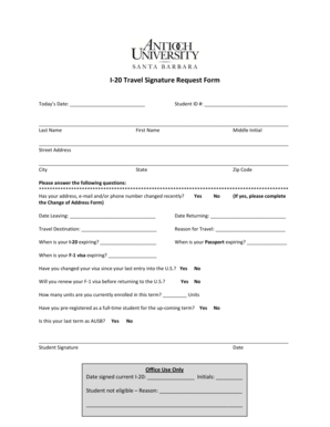 I-20 Travel Signature Request Form