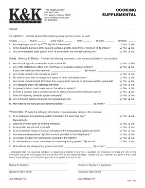 Commercial Kitchen Equipment Insurance Application