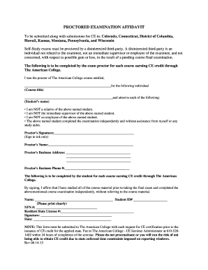 Proctored Examination Affidavit