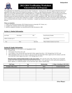 2013-2014 Verification Worksheet