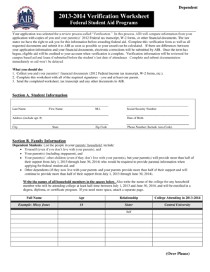 2013-2014 Verification Worksheet