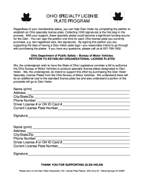 Ohio Specialty License Plate Petition