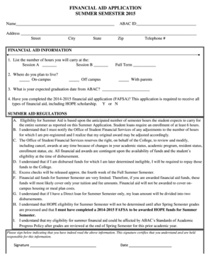 Financial Aid Application for Summer Semester