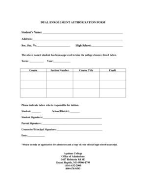 Dual Enrollment Authorization Form