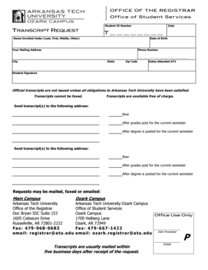 Arkansas Tech University Transcript Request Form