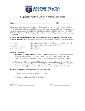 Request to Restrict Directory Information Form