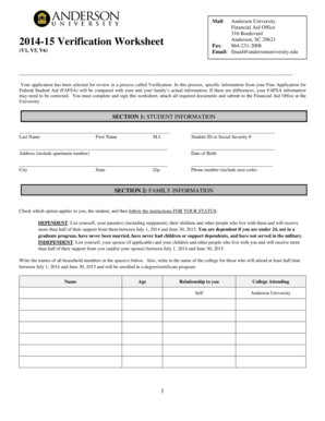 2014-15 Verification Worksheet
