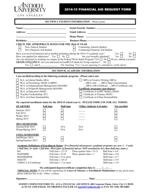 2014-15 Financial Aid Request Form