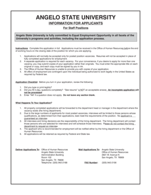Angelo State University Staff Application Form
