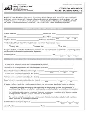Texas Bacterial Meningitis Vaccination Form