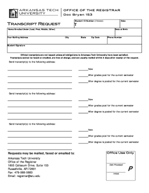 Arkansas Tech University Transcript Request Form