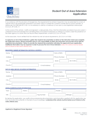 Georgia Out of Area Extension Application
