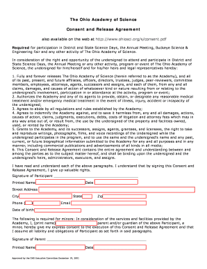 Ohio Academy of Science Consent and Release Agreement