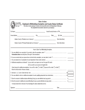Indiana Form WH-4 Employee’s Withholding Exemption and County Status Certificate