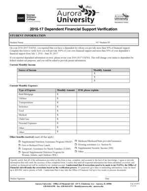 2016-17 Dependent Financial Support Verification Form