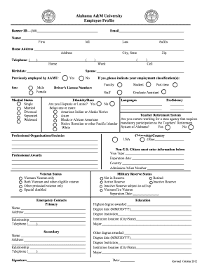 Alabama A&M University Employee Profile Form