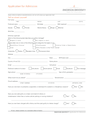 Anderson University Application for Admission