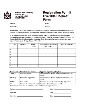 Alabama A&M University Registration Override Request Form