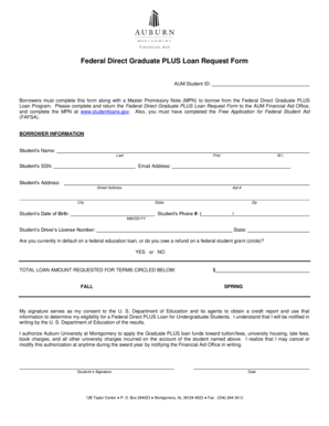 Federal Direct Graduate PLUS Loan Request Form
