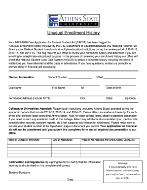 Unusual Enrollment History Review Form