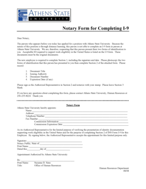 Notary Form for Completing I-9