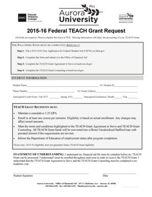 2015-16 Federal TEACH Grant Request Form