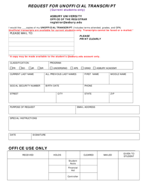 Request for Unofficial Transcript
