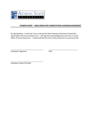 New Employee Orientation Acknowledgement